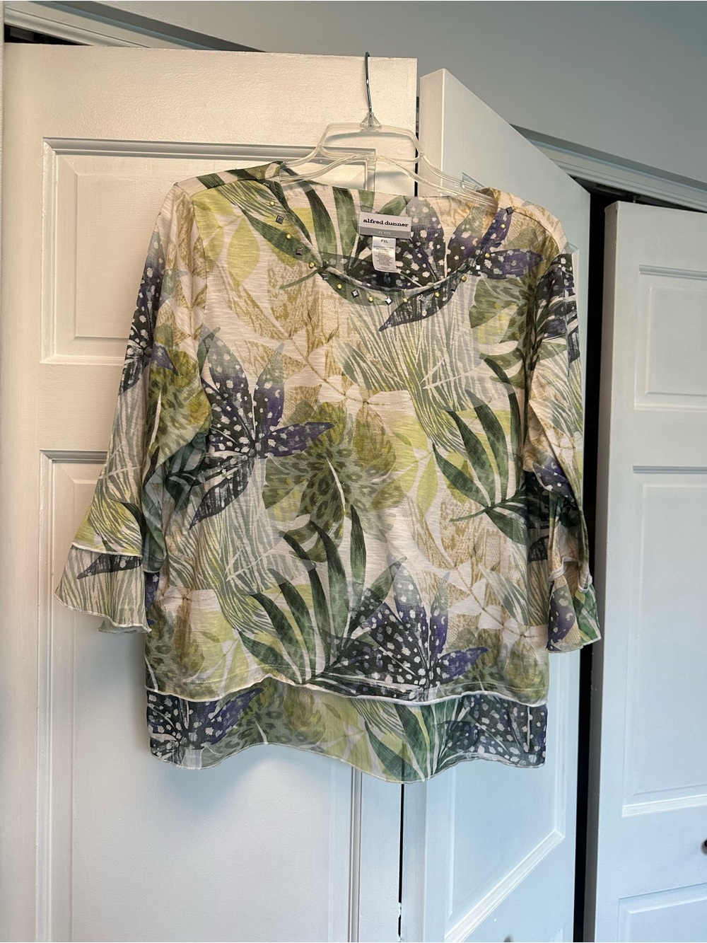 Alfred Dunner Green and Blue Botanical Print Layered Tunic